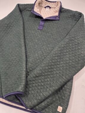 Marine Layer Men's Green Quilted Snap Mock Neck Pullover Sweatshirt Size Large